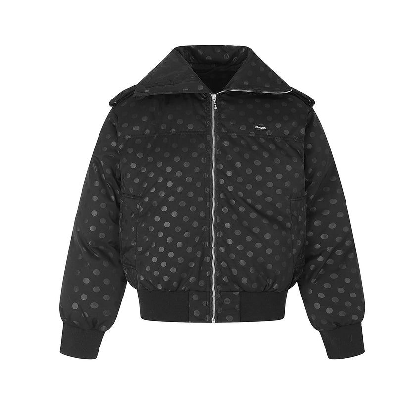 Polka Dot Puffer Bomber Jacket with Oversized Collar