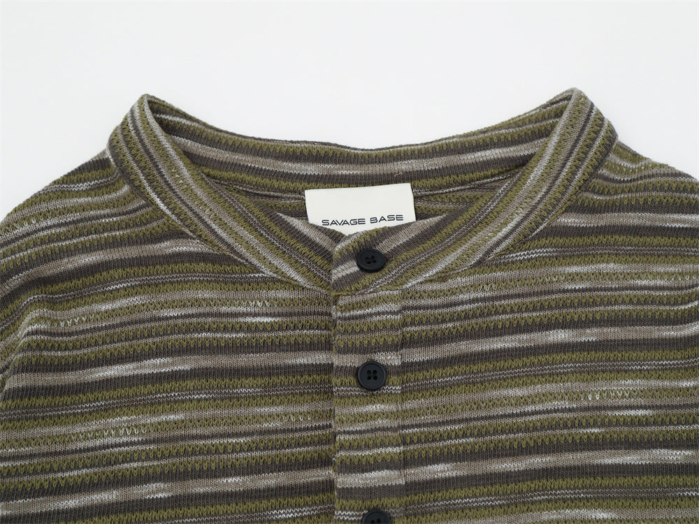 Chemise homme rayée à manches longues style Henley – Haut en maille à coupe décontractée avec boutons