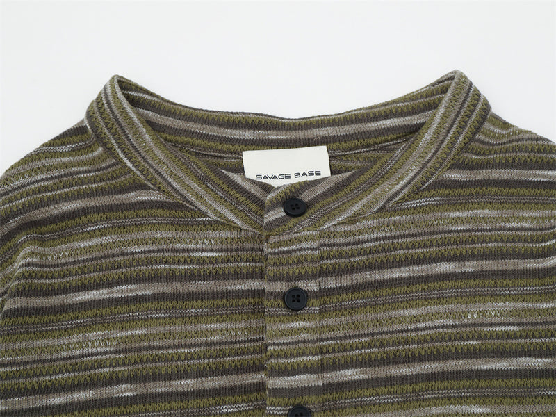 Chemise homme rayée à manches longues style Henley – Haut en maille à coupe décontractée avec boutons