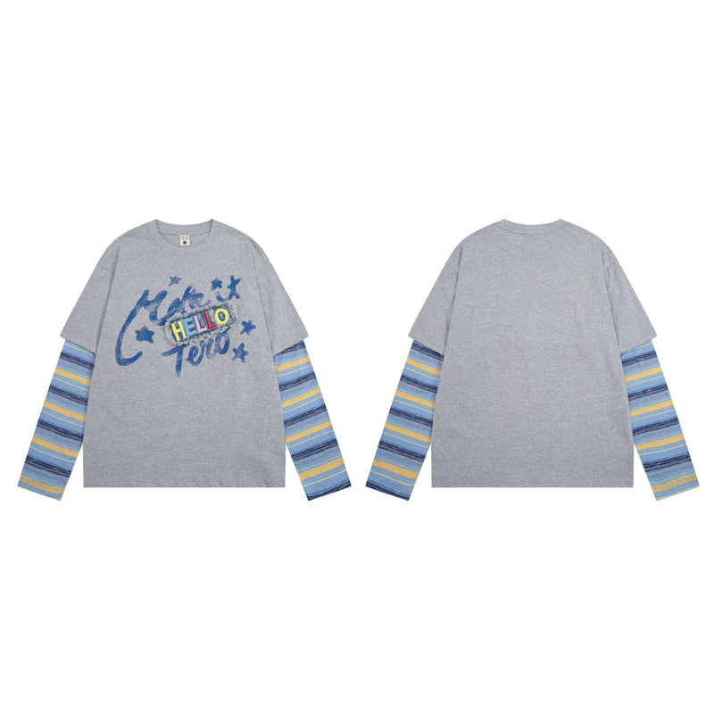 Kastiges Oversized-Langarmshirt mit Streifenärmeln & Hello-Patch