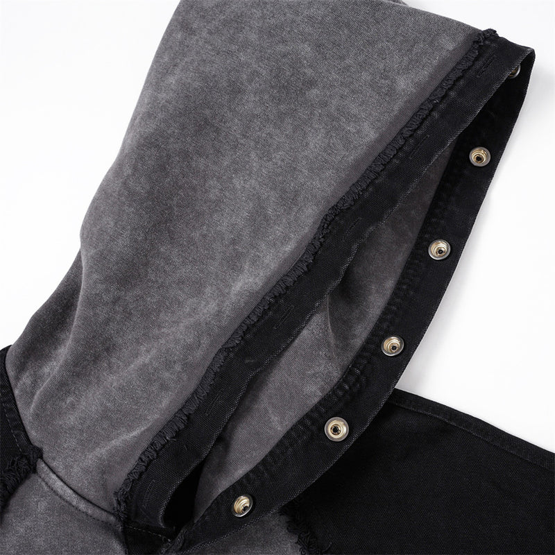 Veste à capuche zippée délavée à l'acide – Patchwork à bords francs et coupe oversize