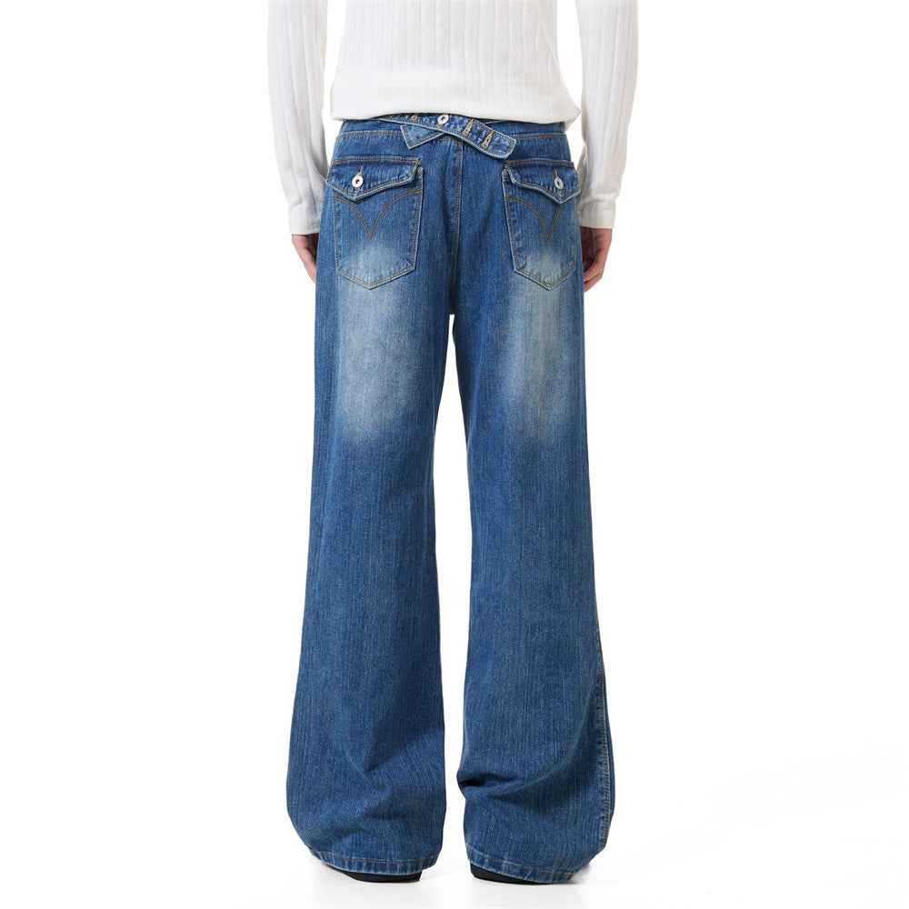 Men's Washed Distressed Flare Jeans – Wide Leg Relaxed Fit Denim
