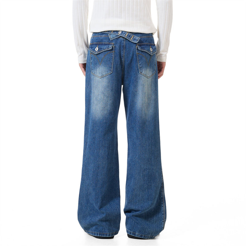 Men's Washed Distressed Flare Jeans – Wide Leg Relaxed Fit Denim