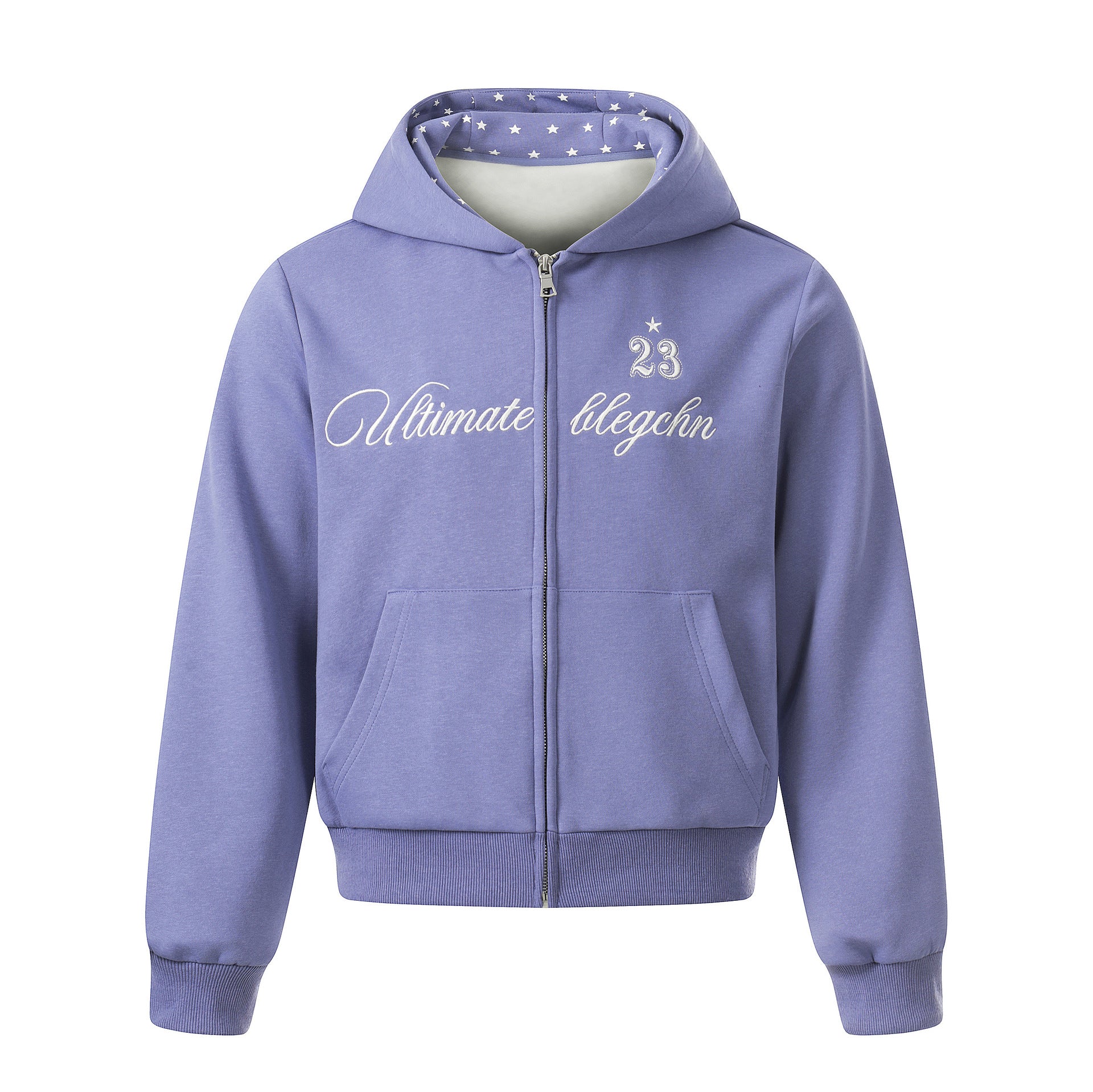 Sweat zippé à capuche avec oreilles de diable et doublure étoilée — Style vintage américain court