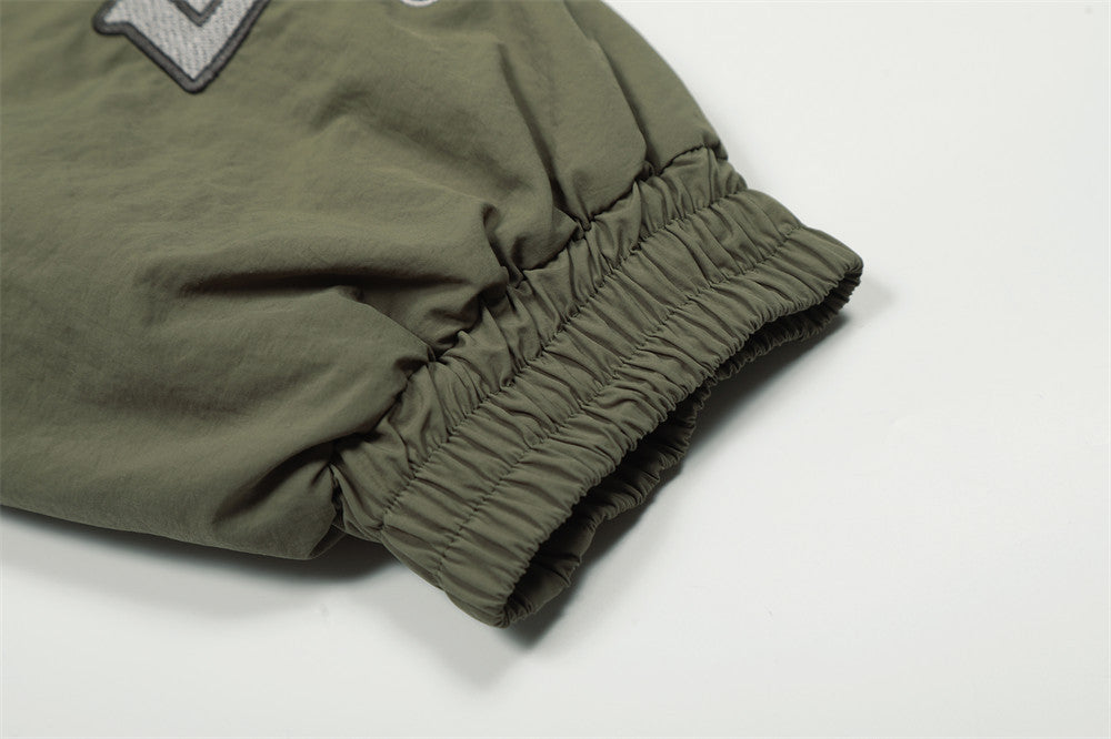 Men's Army Green Varsity Patch Faux Fur Hood Puffer Jacket