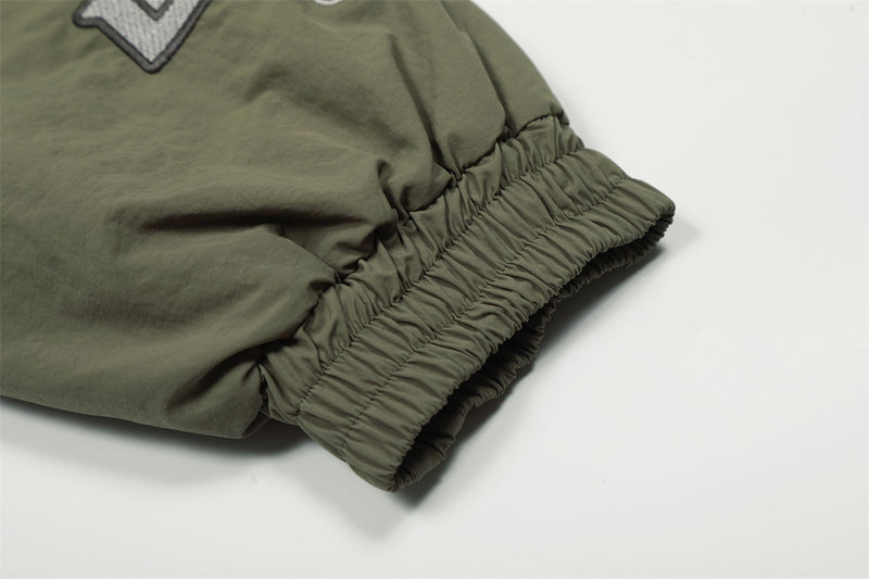 Men's Army Green Varsity Patch Faux Fur Hood Puffer Jacket