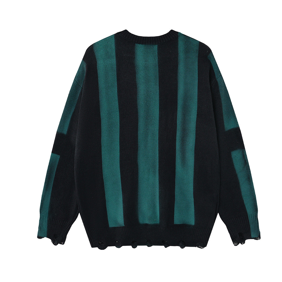 Pull en maille rayé et délavé – Col rond oversize, streetwear vintage américain
