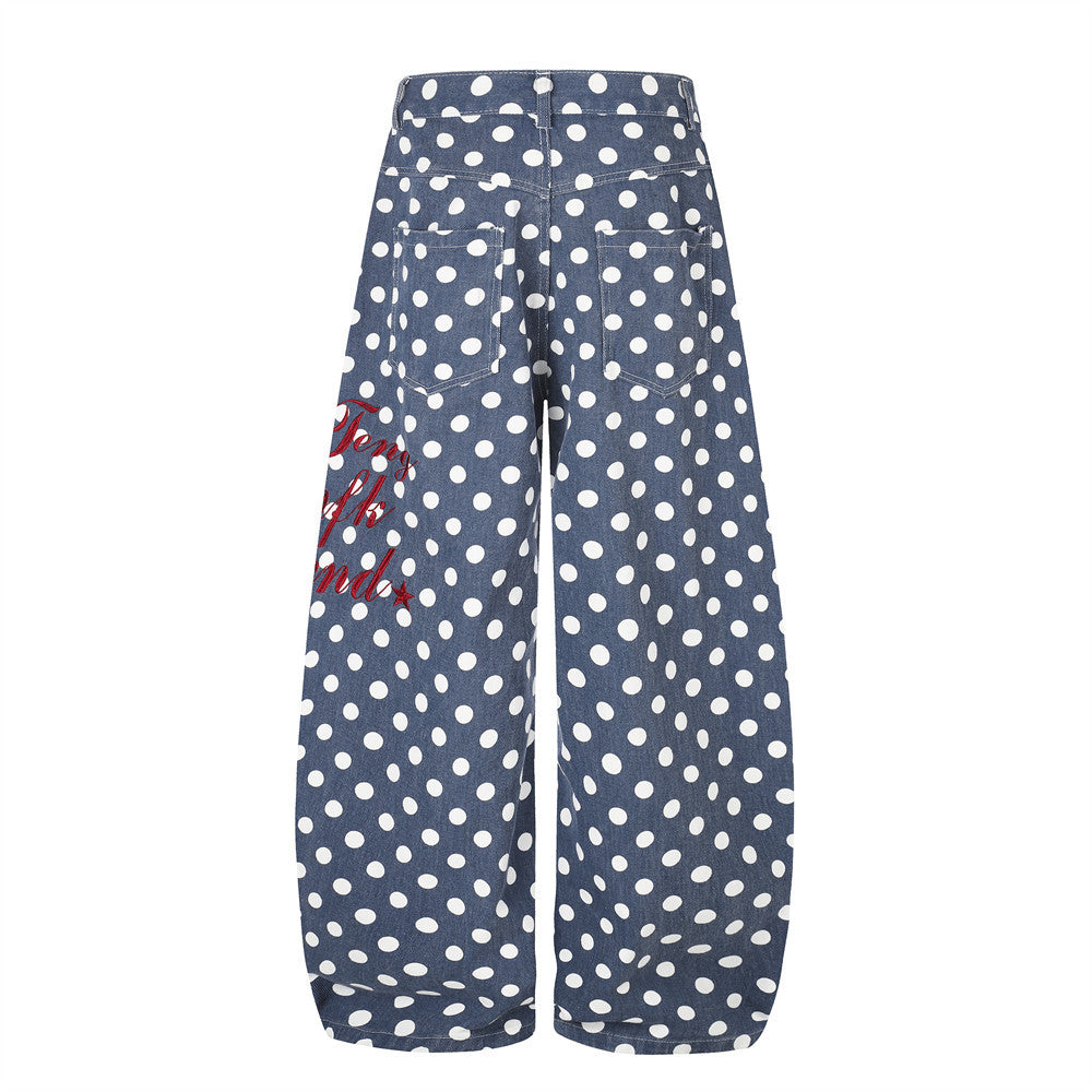 Polka Dot Wide-Leg Pants – Men's Curved Hem Baggy Trousers