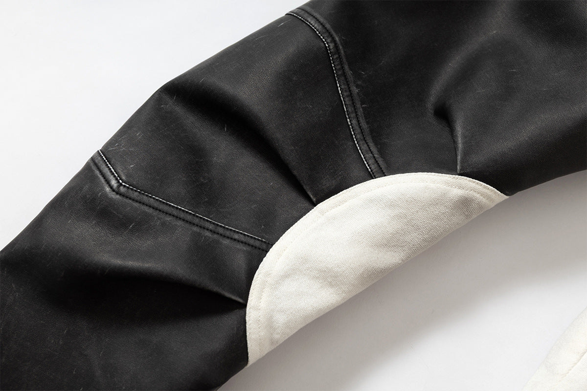 Veste moto à imprimé tête de mort – Blouson biker à col montant et manches bicolores en similicuir PU