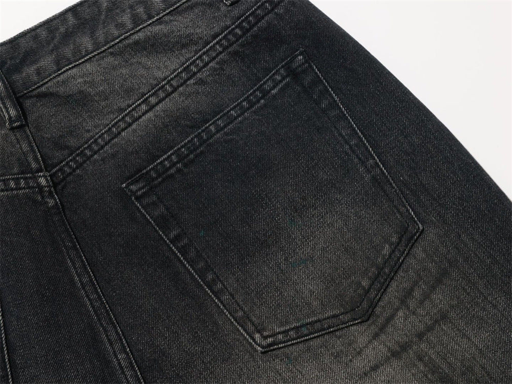 Wide-Leg-Baggy-Jeans – Verwaschene schwarze Distressed-Denim-Herrenjeans