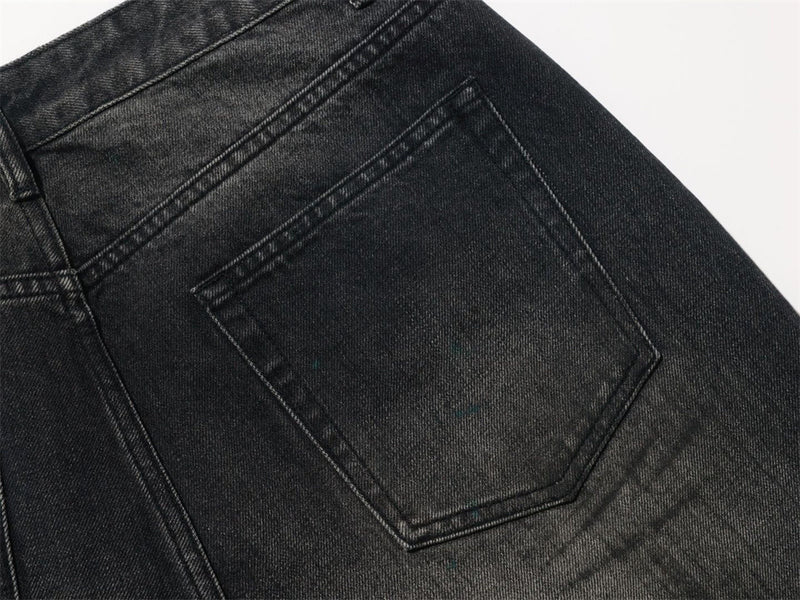 Wide-Leg-Baggy-Jeans – Verwaschene schwarze Distressed-Denim-Herrenjeans