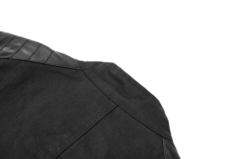 Men's Moto Biker Jacket with Leather Trim, Stand Collar & Zip Detail