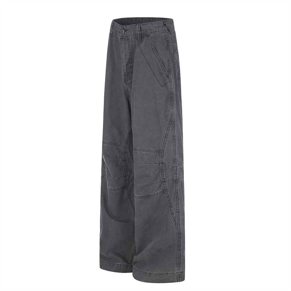 Wide-Leg Cargo Pants – Vintage Washed Deconstructed Panelled Trousers