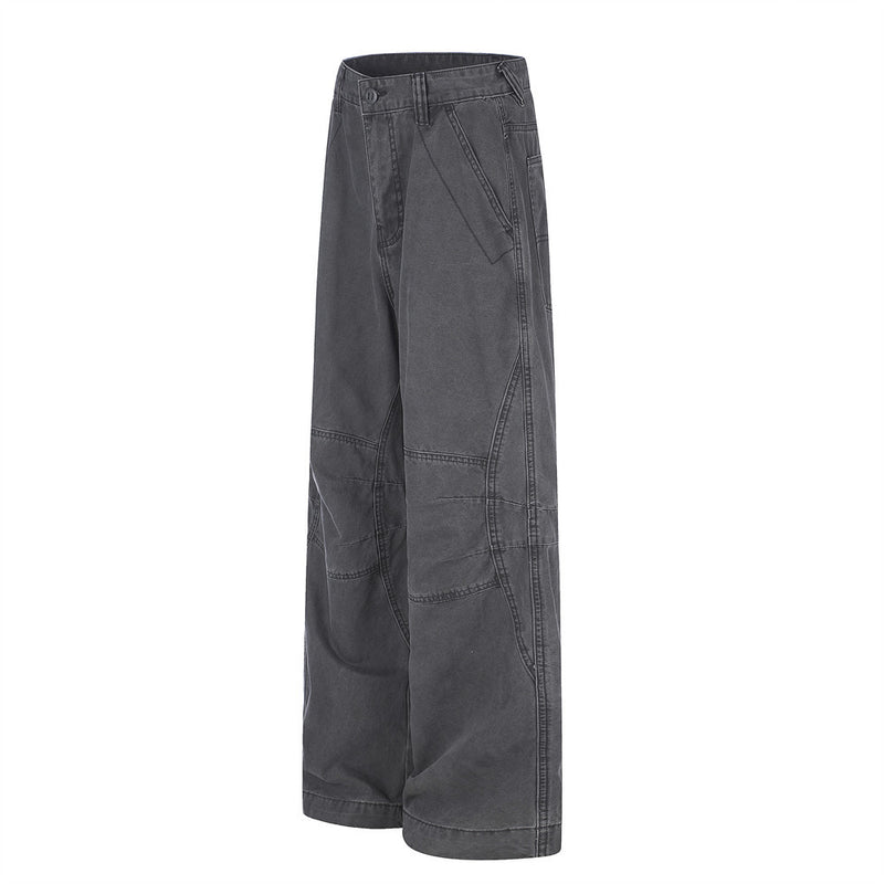 Wide-Leg Cargo Pants – Vintage Washed Deconstructed Panelled Trousers