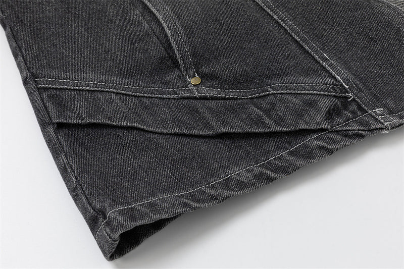 Men's Washed Denim Jacket with Metal Coin Chain Trim & Brass Buttons — Punk