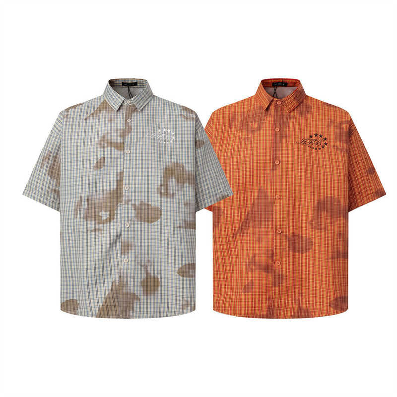 Plaid Short-Sleeve Shirt – Tie-Dye Washed Oversized Fit