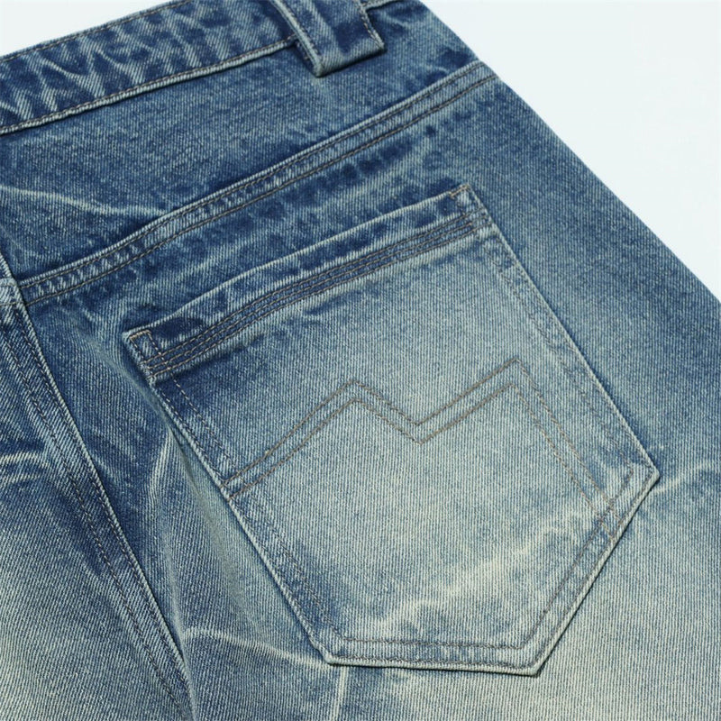 Loose Fit Baggy Jeans Men – Distressed Patchwork Wide-Leg Denim with Raw-Edge