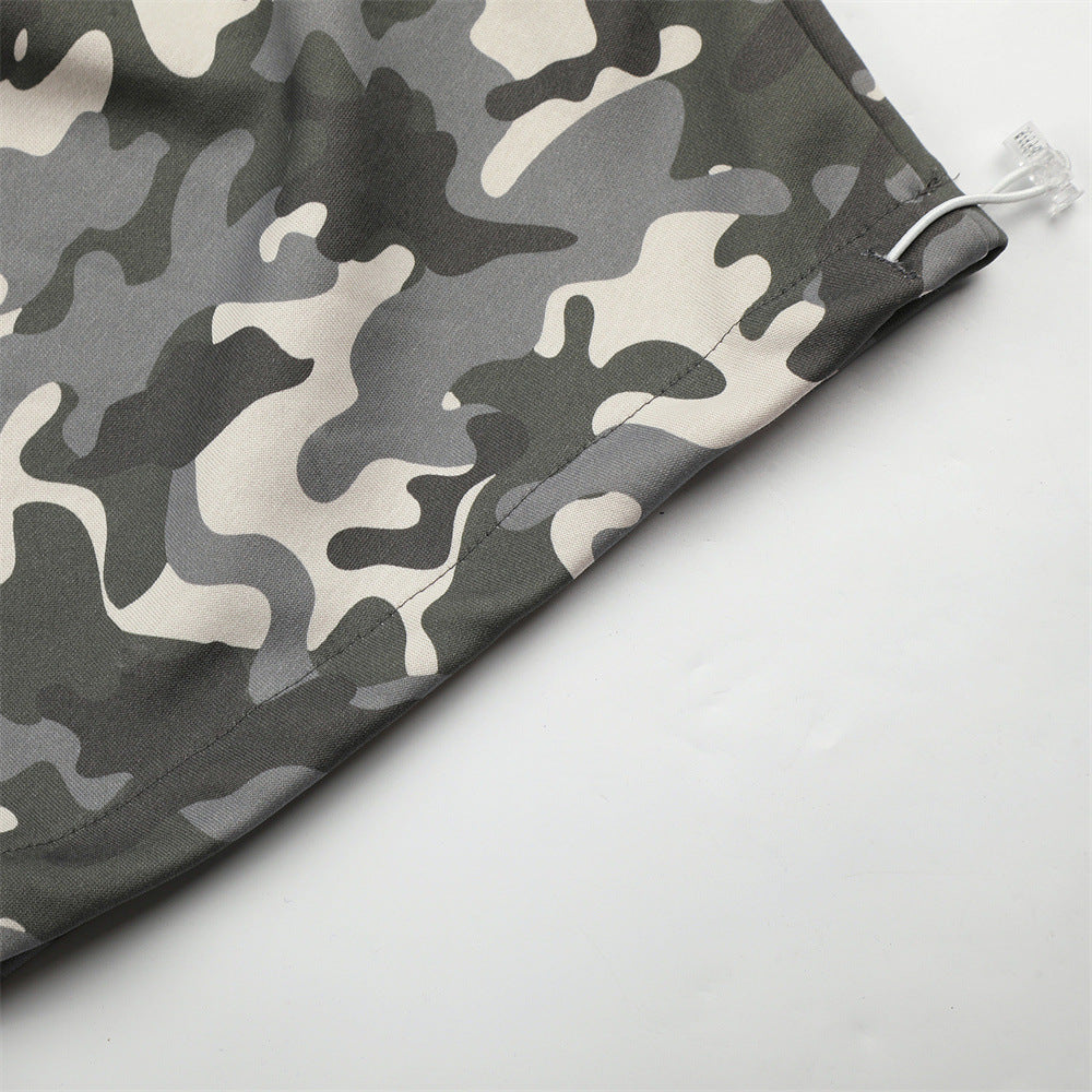 Men's Relaxed Fit Camo Wide-Leg Pants with Elastic Waistband & Ruched Hem