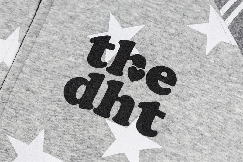 Star Print Zip-Up Hoodie with Striped Raglan Sleeves – Oversized Streetwear
