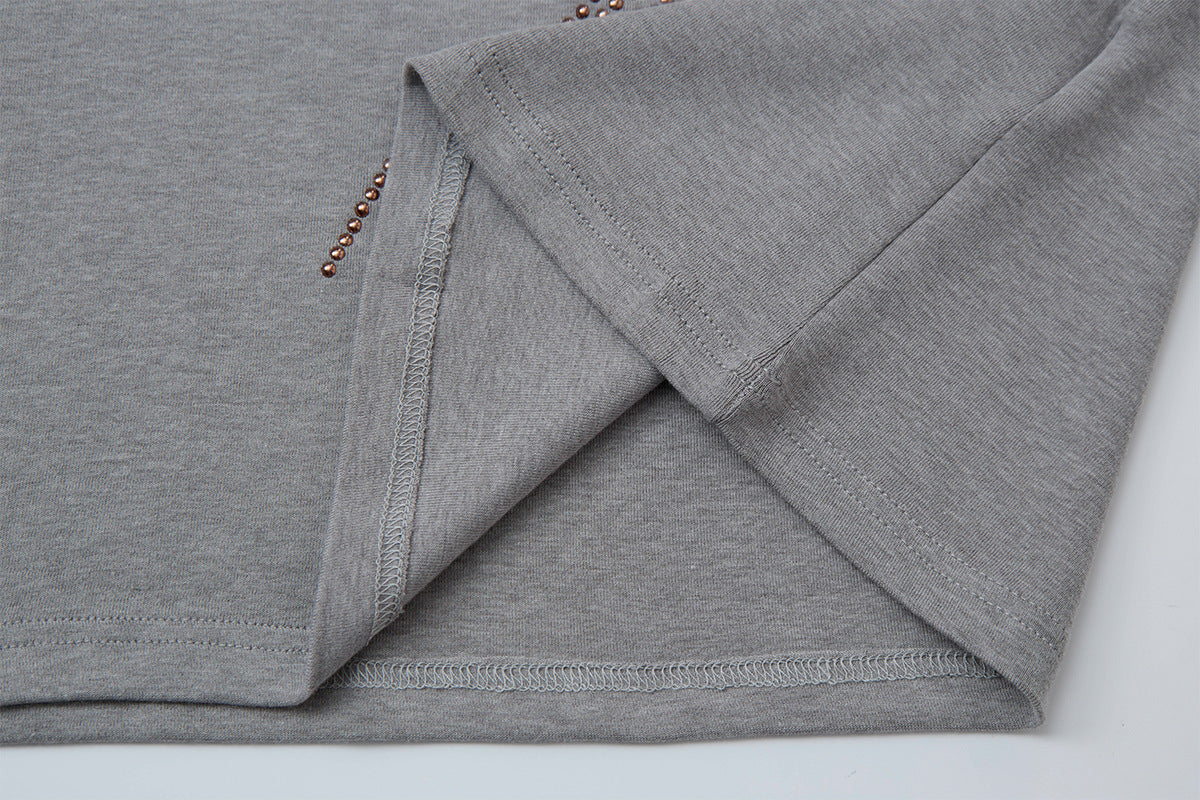 Rhinestone Dragon Mock Neck Quarter-Zip Long Sleeve Shirt