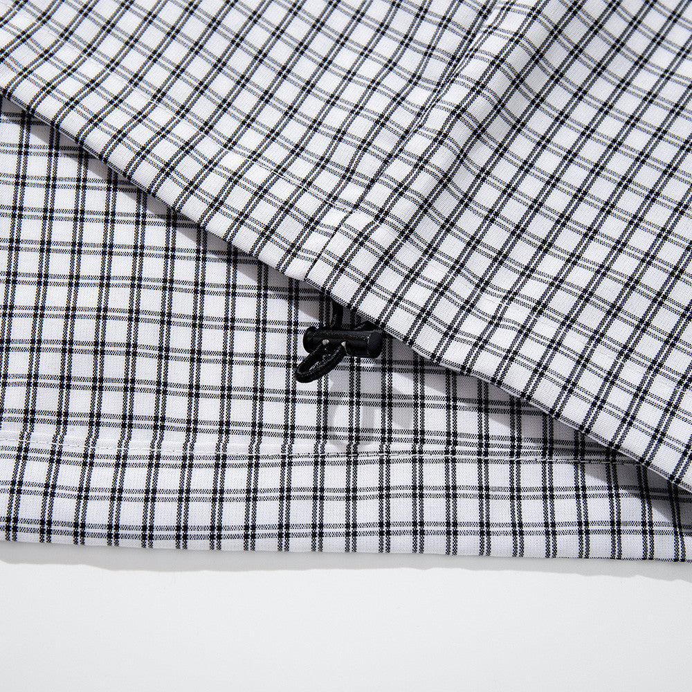 Men's Plaid Short Sleeve Shirt with Drawstring Hem | Oversized Workwear Style