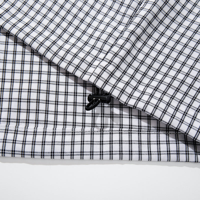 Men's Plaid Short Sleeve Shirt with Drawstring Hem | Oversized Workwear Style