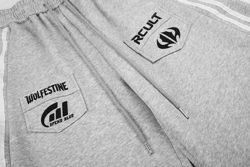 Streetwear-Jogginghose mit weitem Bein, Grafikprint & Seitenstreifen