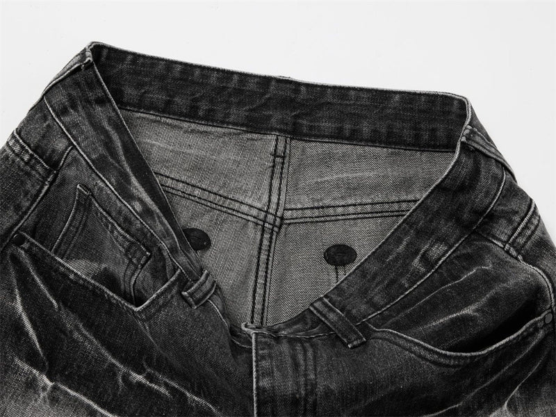 Baggy Dark Wash Jeans – Men's Wide Leg Vintage Punk Distressed Faded Denim