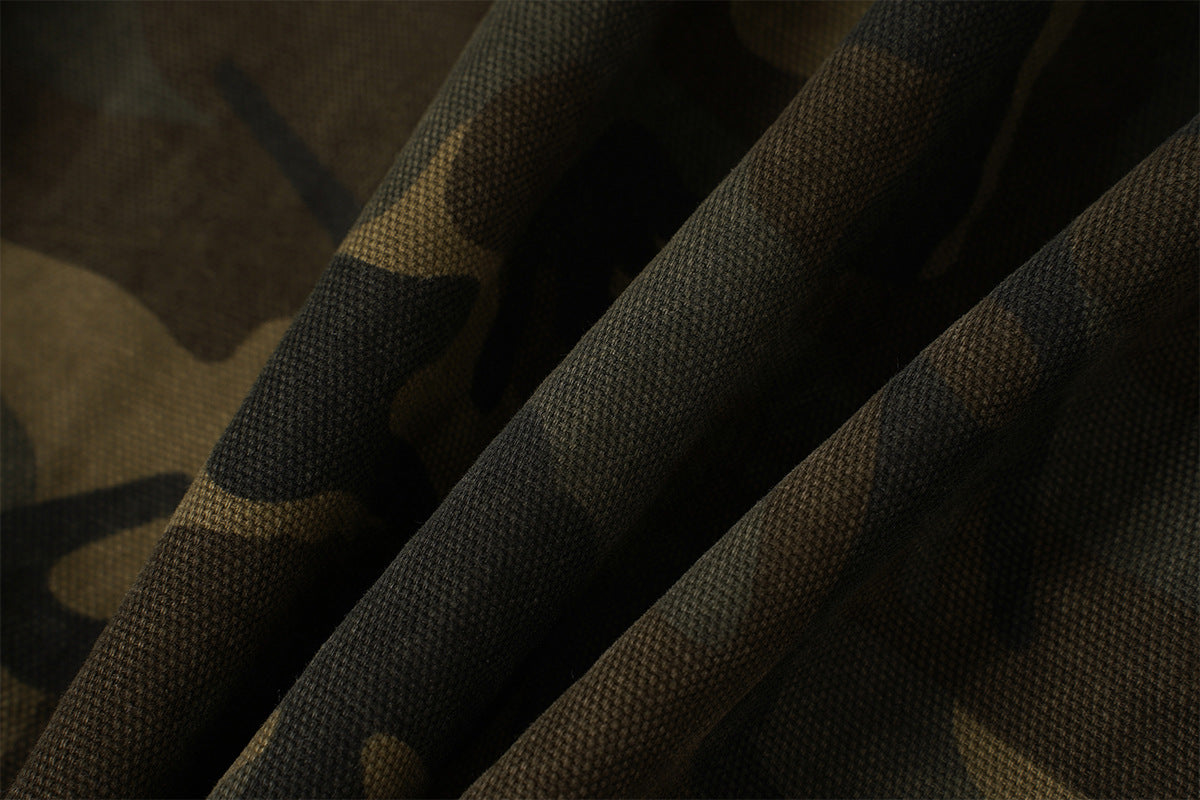 Veste de travail zippée en toile camouflage avec col en velours côtelé