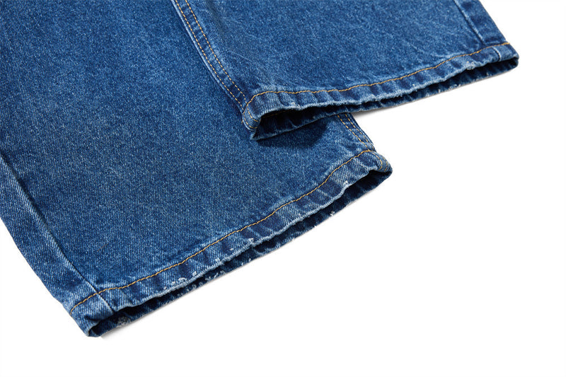 Baggy-Jeans mit weitem Bein – Knopfleiste, gewaschenes Dunkelblau, gerader High-Street-Schnitt
