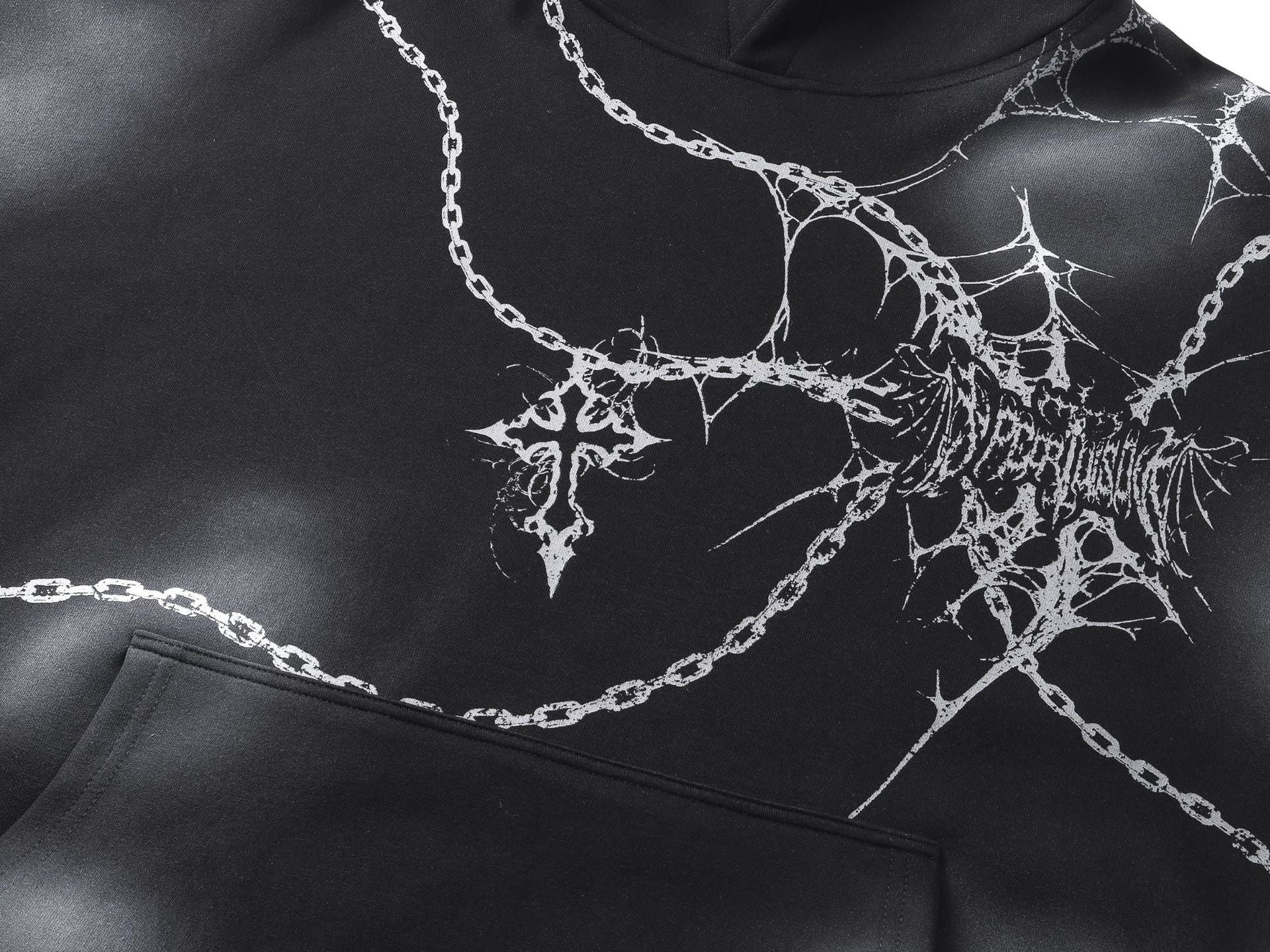 Sudadera oversize gruesa con estampado gótico de cadenas y cruces