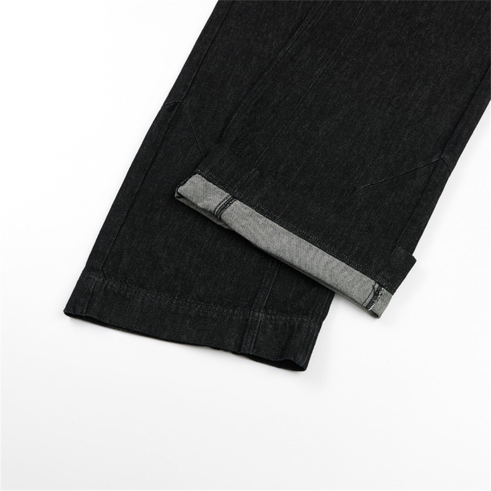 Jean homme à jambes larges – Ceinture bicolore color block et fermeture boutonnée