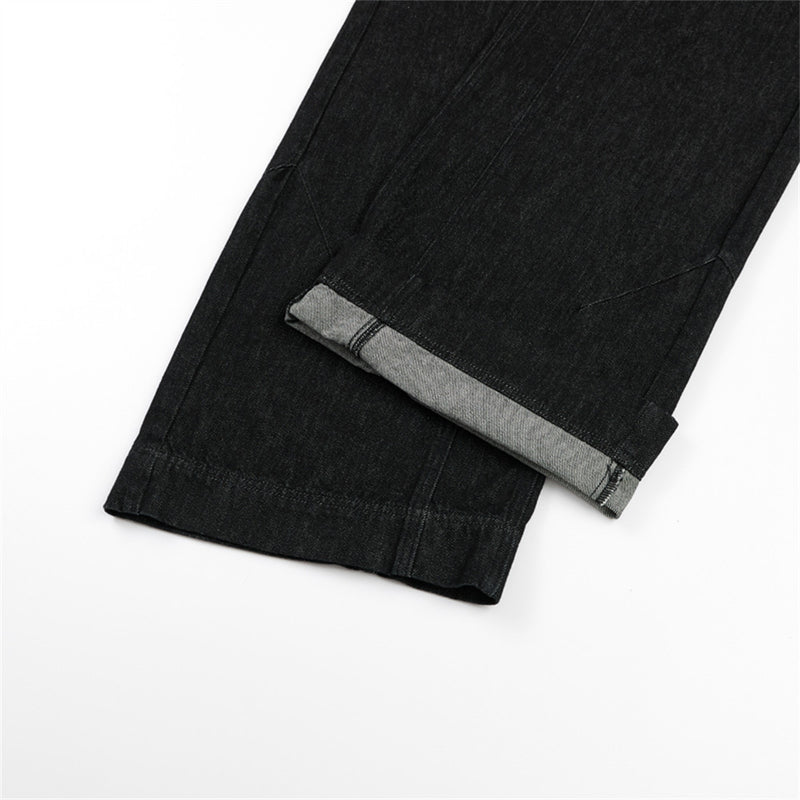 Jean homme à jambes larges – Ceinture bicolore color block et fermeture boutonnée
