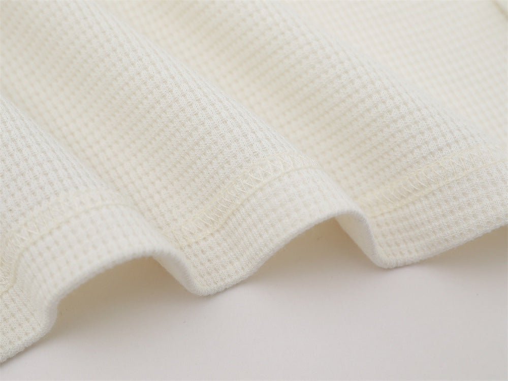 Long Sleeve Waffle-Knit Graphic Tee – Distressed Star & Stripe Print, Oversized
