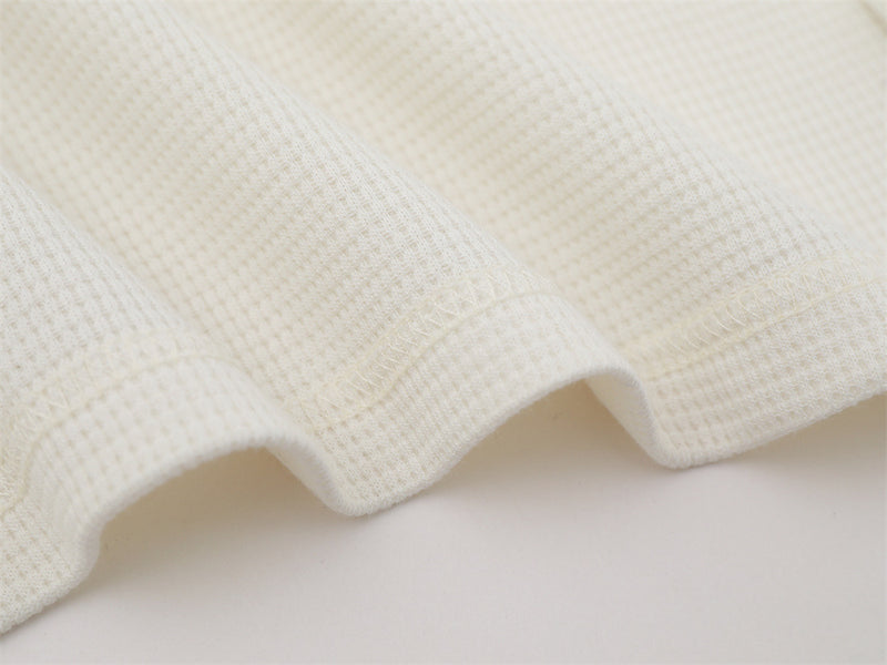 Long Sleeve Waffle-Knit Graphic Tee – Distressed Star & Stripe Print, Oversized