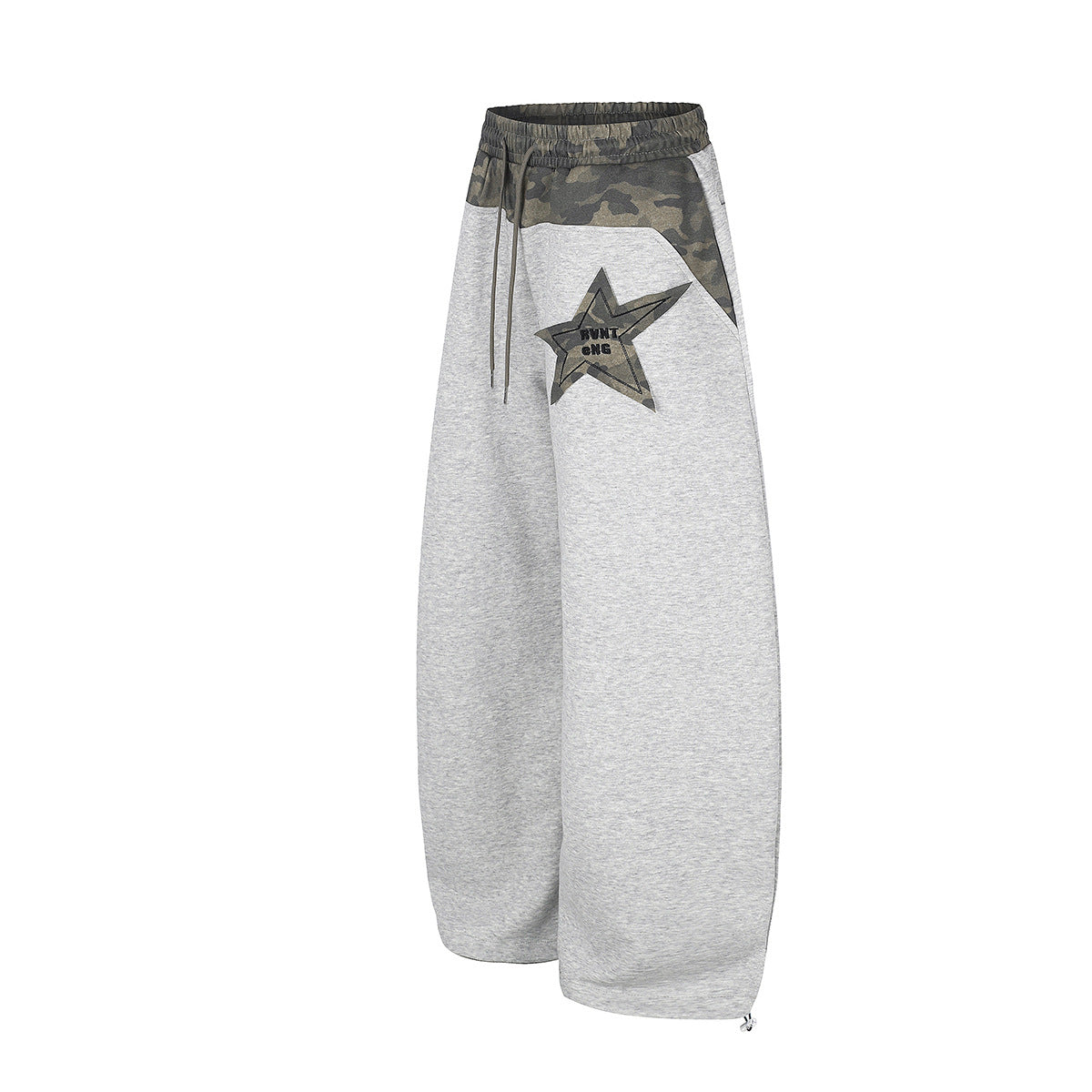 Wide-Leg Sweatpants with Camo Waistband and Star Patch