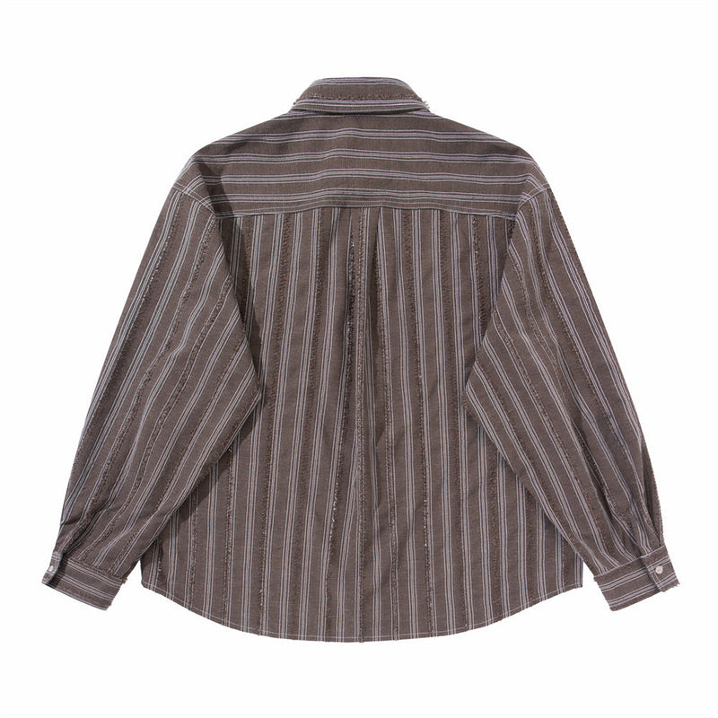 Men's Vintage Striped Oversized Long-Sleeve Shirt with Dual Chest Pockets