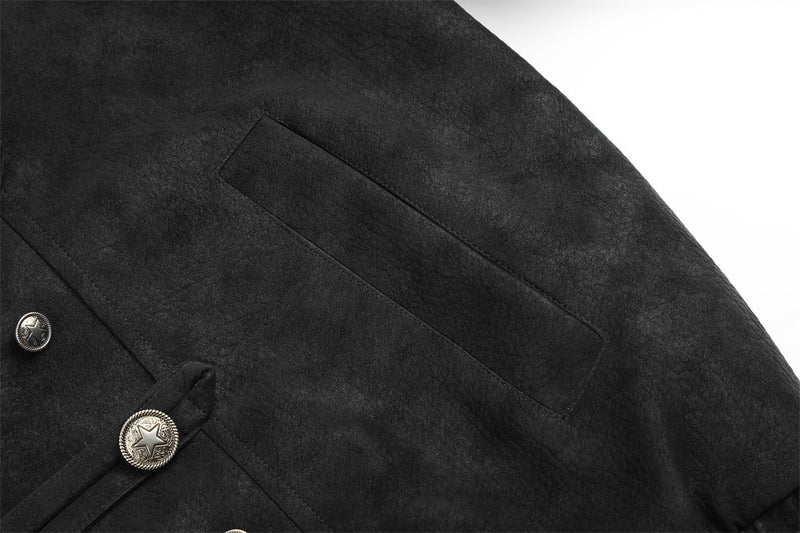 Men's Faux Fur-Lined Hooded Bomber Jacket – Double-Breasted PU Suede Winter Coat