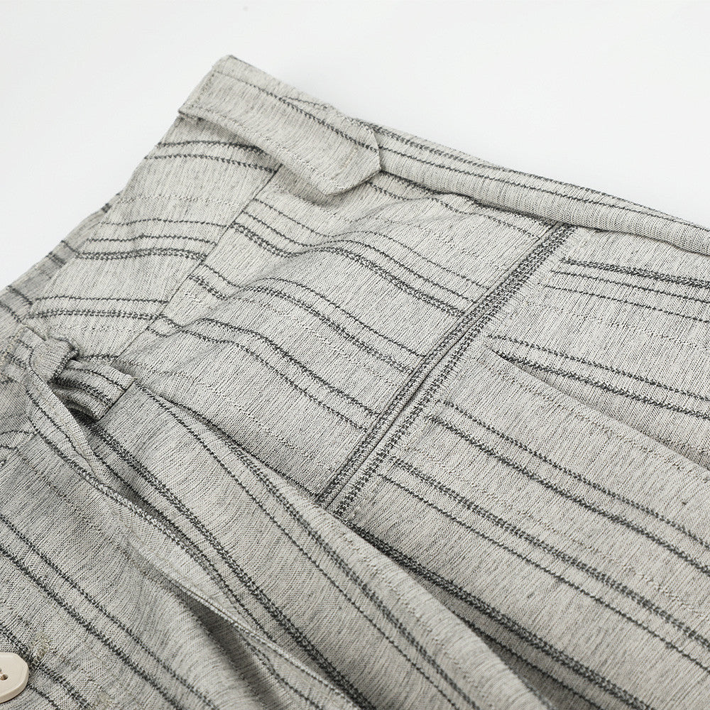 Wide-Leg Striped Trousers – Button-Fly Pleated Straight-Cut Pants