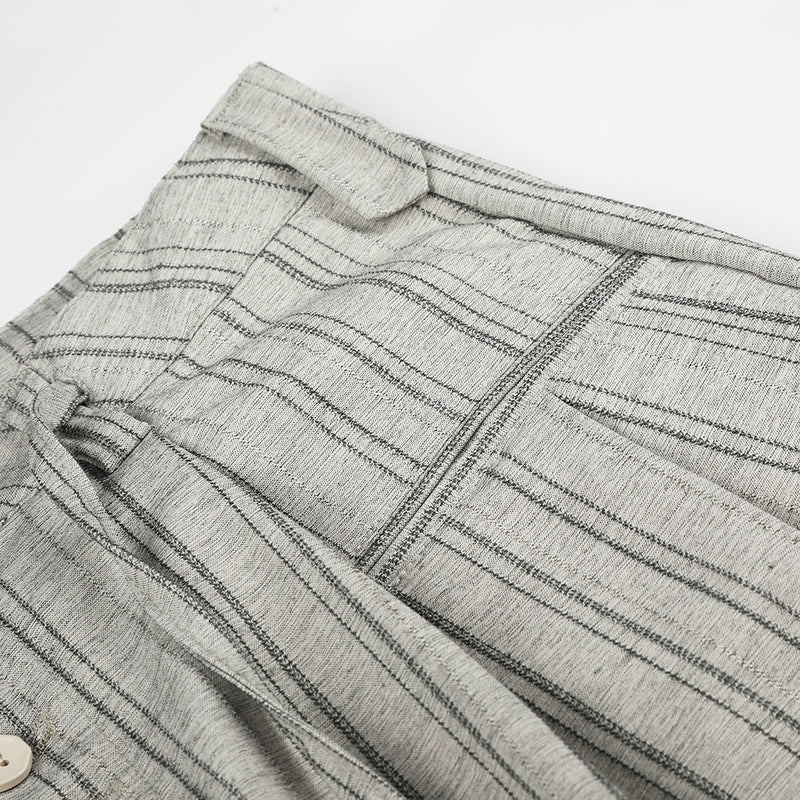 Wide-Leg Striped Trousers – Button-Fly Pleated Straight-Cut Pants