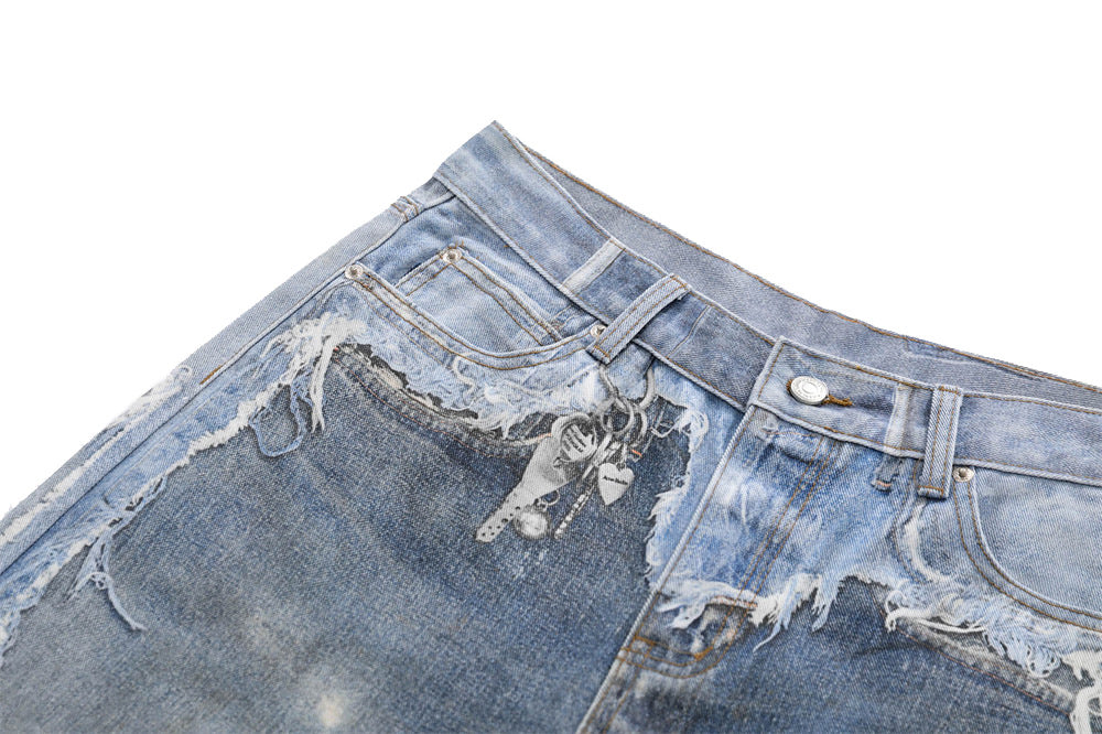 Wide-Leg Distressed Jeans – Post-Apocalyptic Raw-Edge Washed Denim