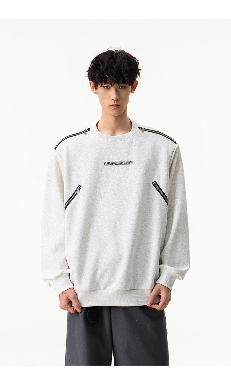 Sweat col rond inspiré du style moto avec détail zippé