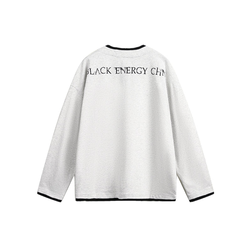 T-shirt graphique manches longues avec col zippé à rivets – Imprimé Black Energy CHN