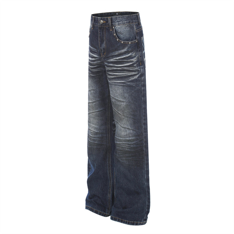 Men's Washed Distressed Straight-Leg Jeans with Union Jack Back Pockets