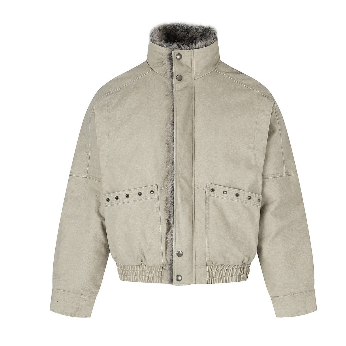Faux Fur Collar Padded Bomber Jacket – Oversized Cotton Shell