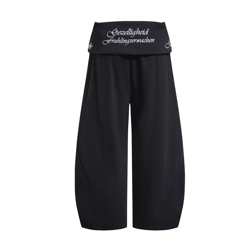Wide-Leg-Sweathose mit Umschlagbund und Bindegürtel