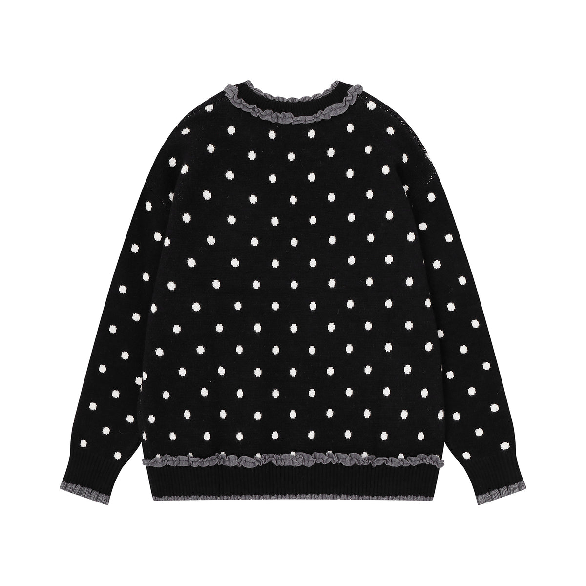 Anime Girl Jacquard Knit Sweater with 3D Angel Wing Patch & Polka Dot Print