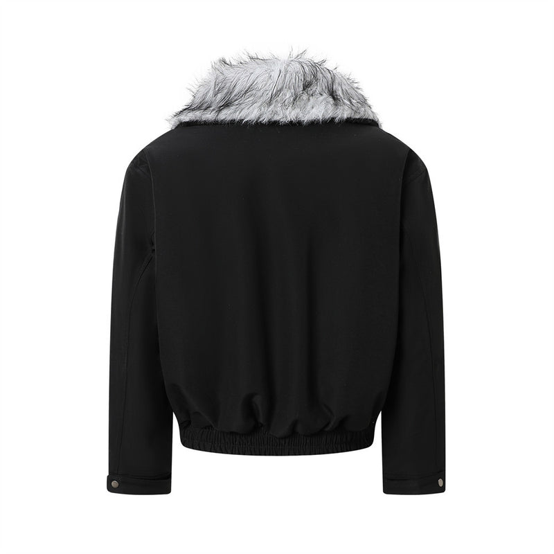 Oversized Bomber Jacket with Faux Fur Lining – Black Winter Coat