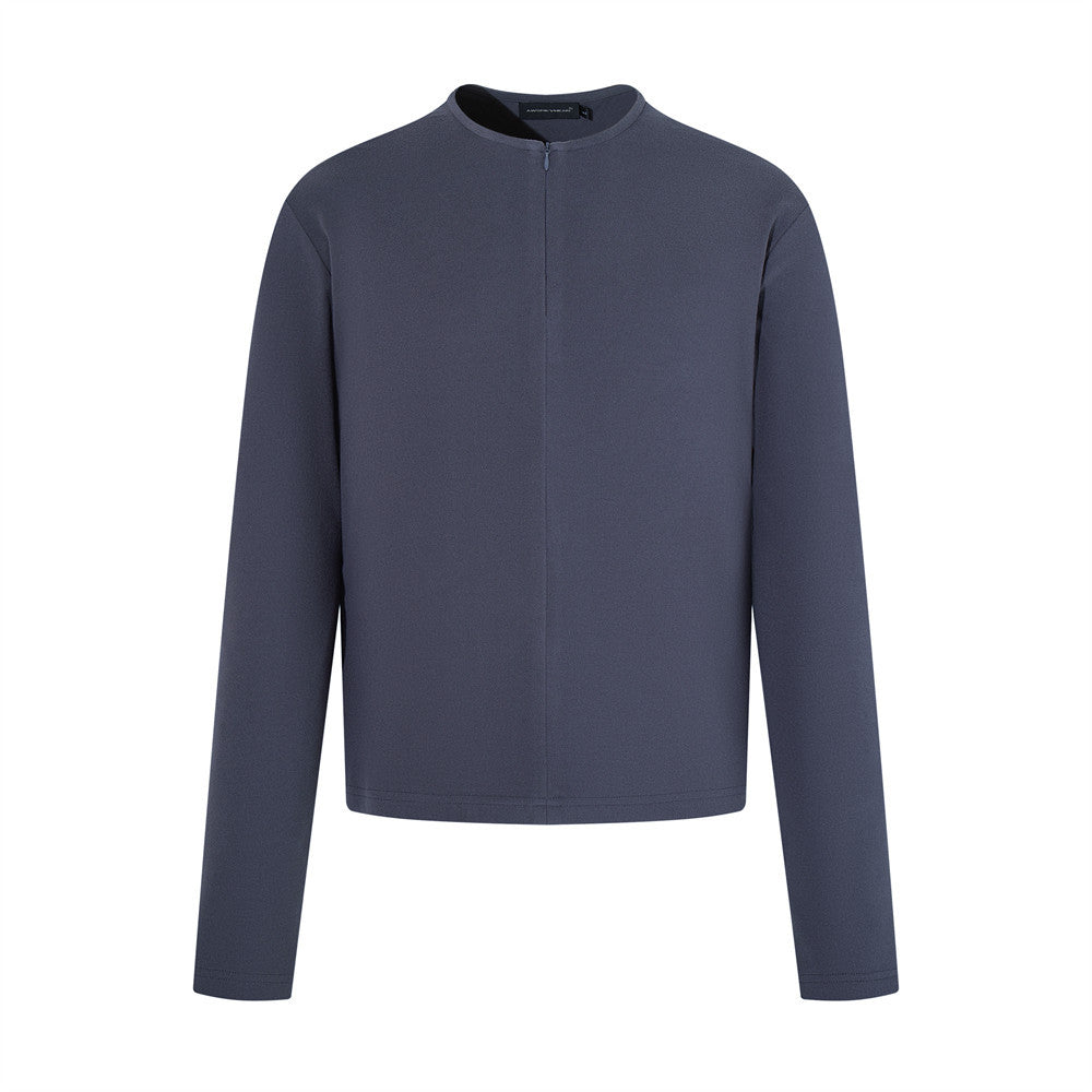 Long Sleeve Mock Neck Top with Hidden Zip – Slim Fit Men's Layering Shirt