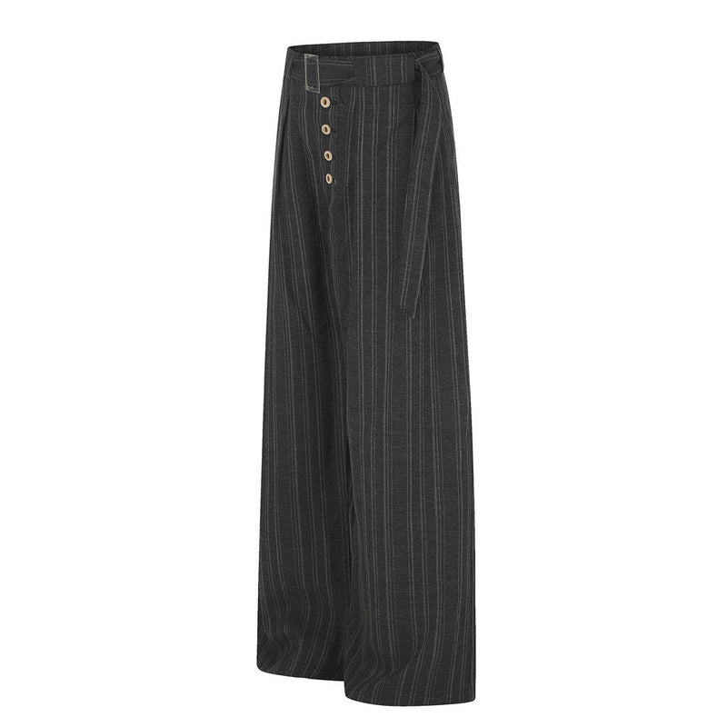 Men's Striped Wide-Leg Trousers with Button Fly and Belt